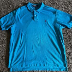 Vintage Polo Ralph Lauren Blue Pink Pony Polo Shirt Short Sleeve Mens XXL